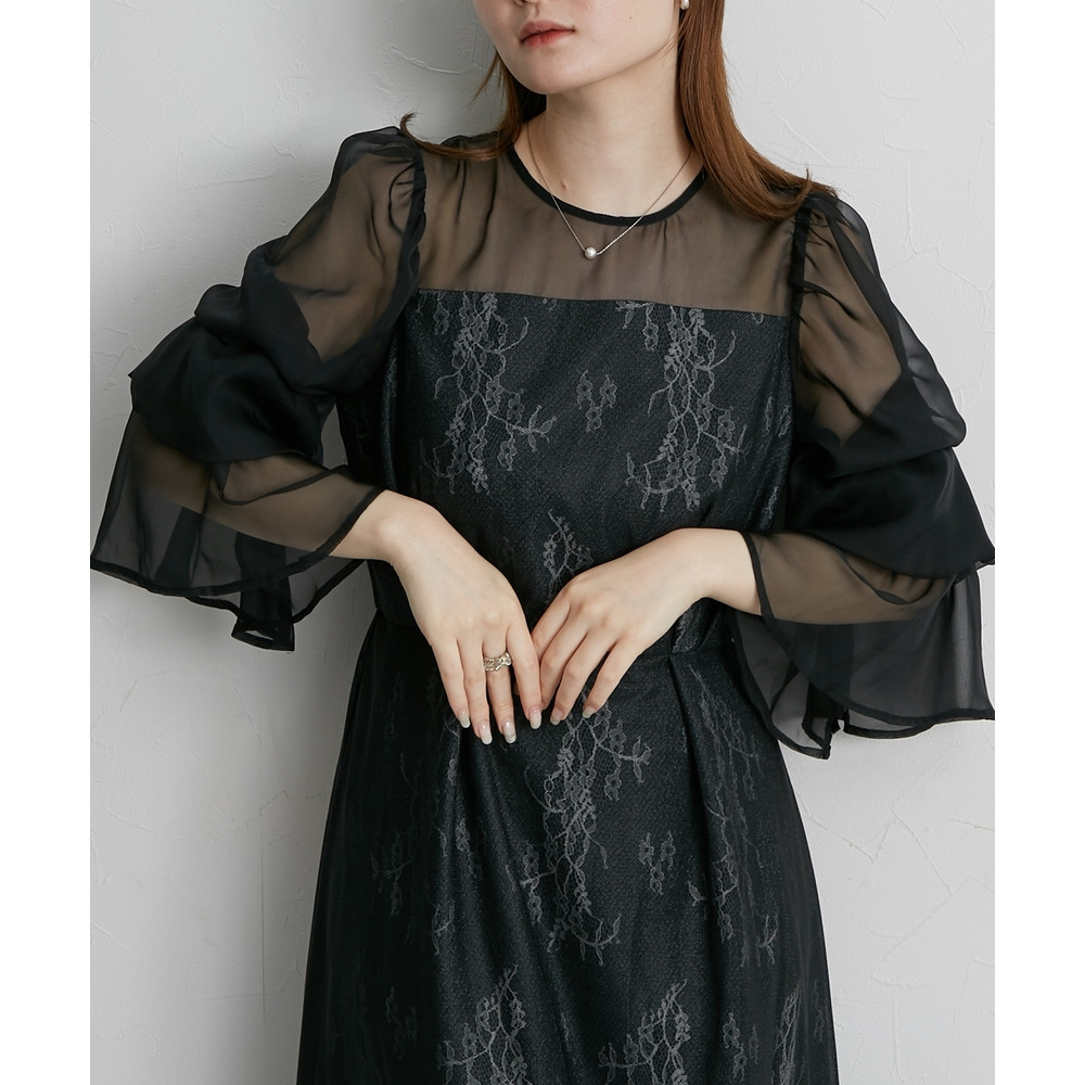 【結婚式・パーティードレス】デザインスリーブラメチュールワンピースドレス 大きいサイズ21