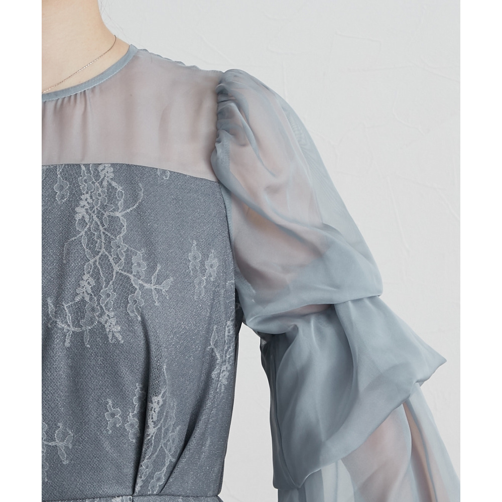 【結婚式・パーティードレス】デザインスリーブラメチュールワンピースドレス 大きいサイズ22