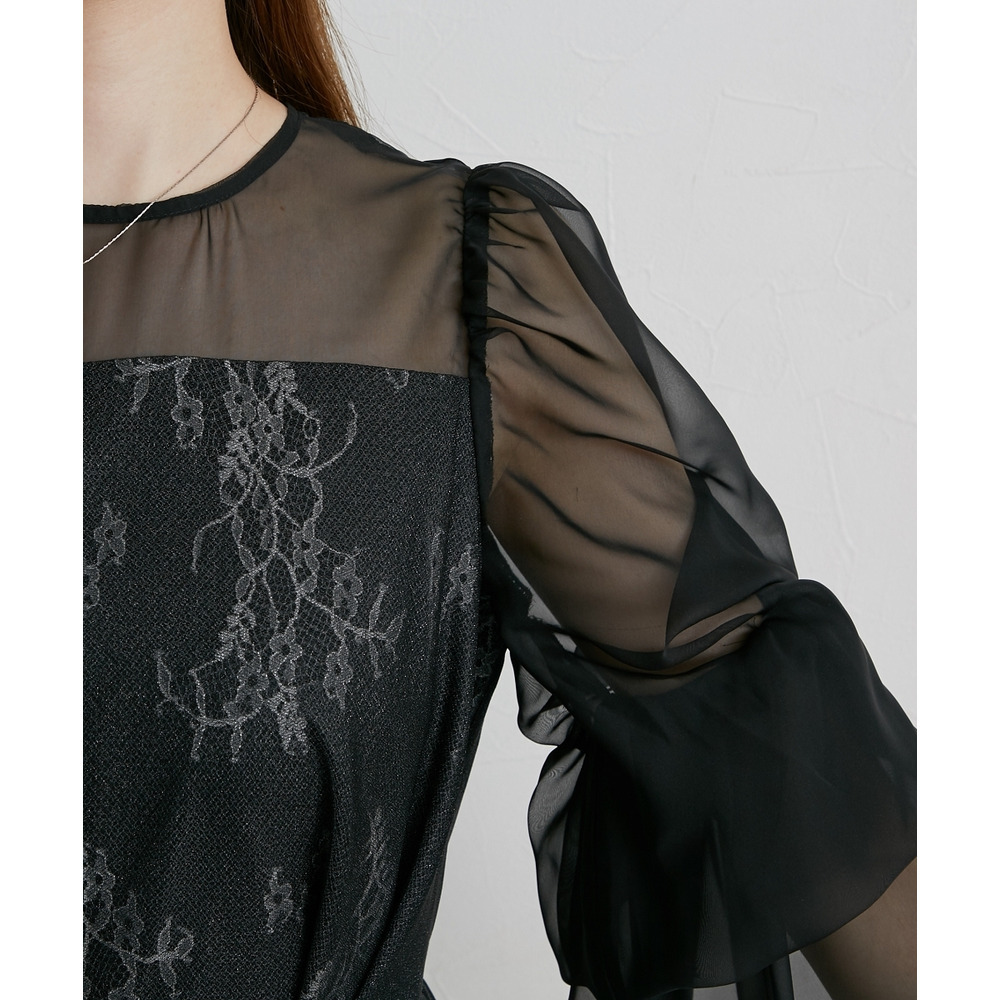 【結婚式・パーティードレス】デザインスリーブラメチュールワンピースドレス 大きいサイズ28