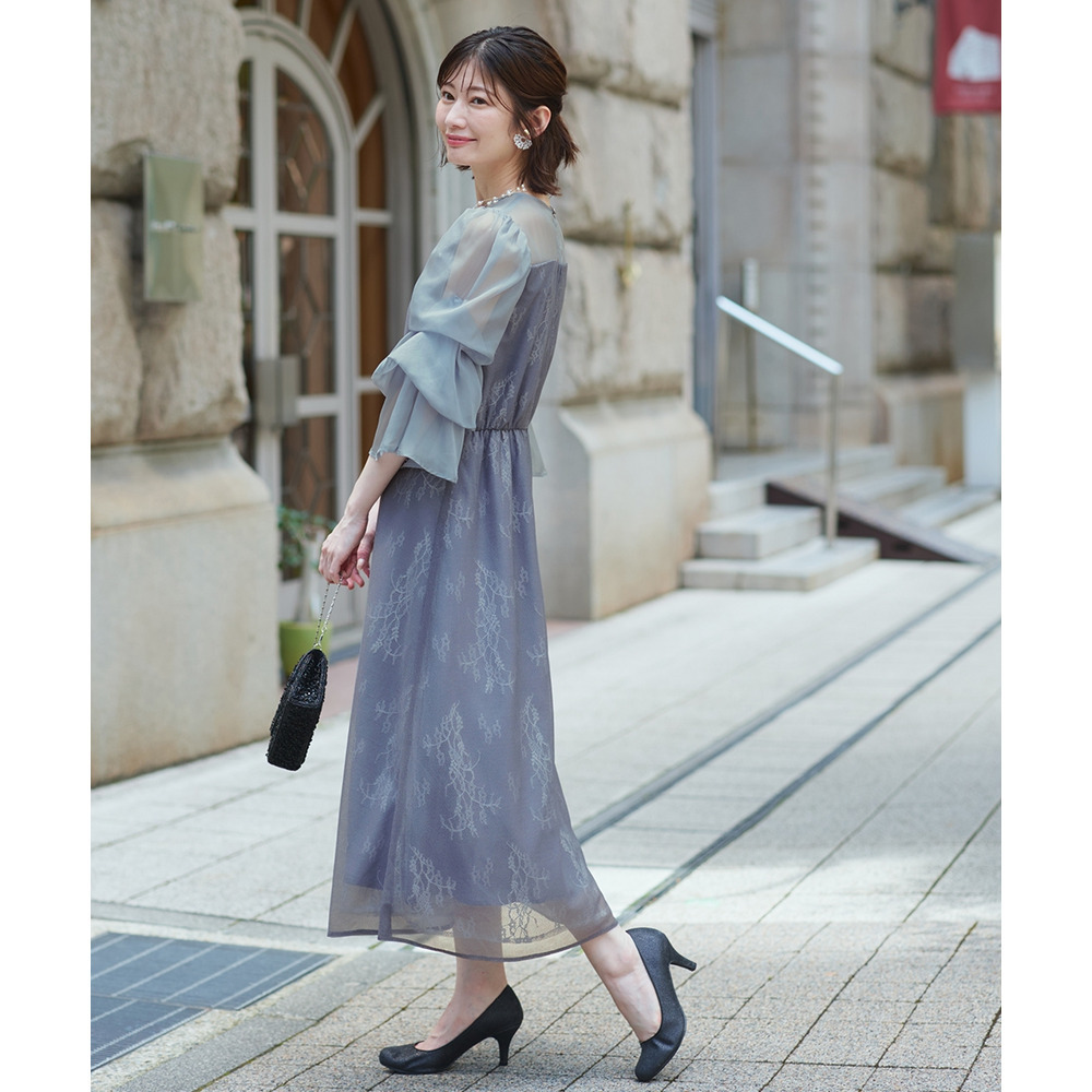 【結婚式・パーティードレス】デザインスリーブラメチュールワンピースドレス 大きいサイズ3