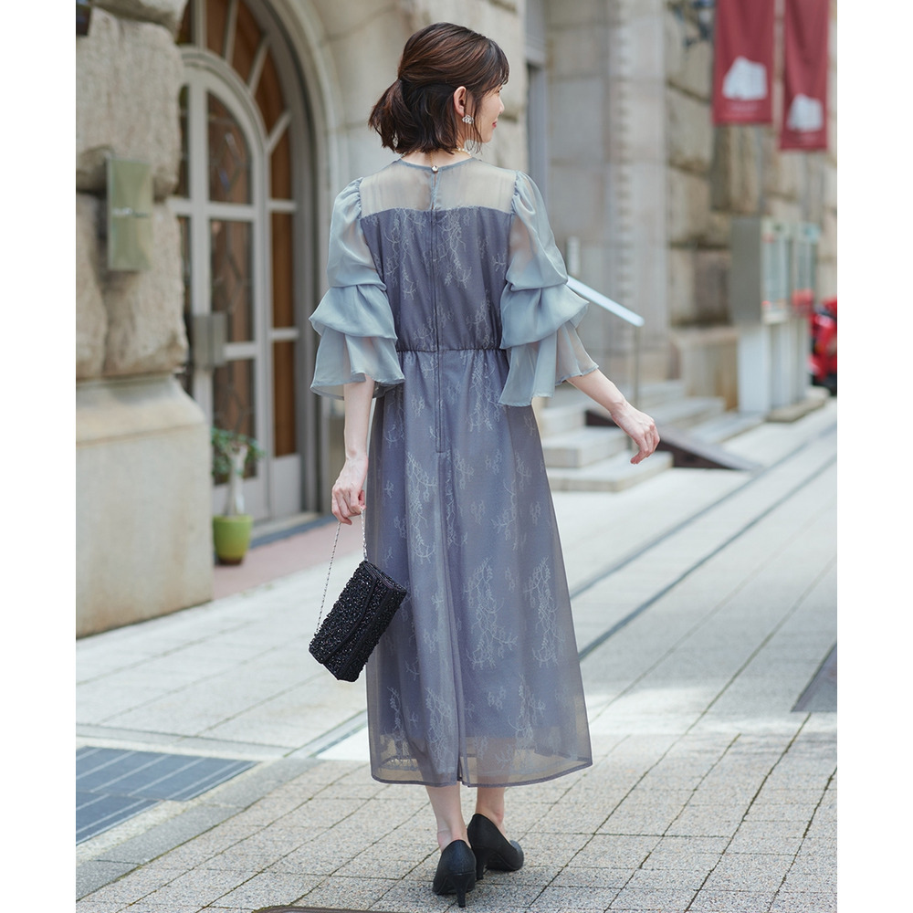 【結婚式・パーティードレス】デザインスリーブラメチュールワンピースドレス 大きいサイズ4