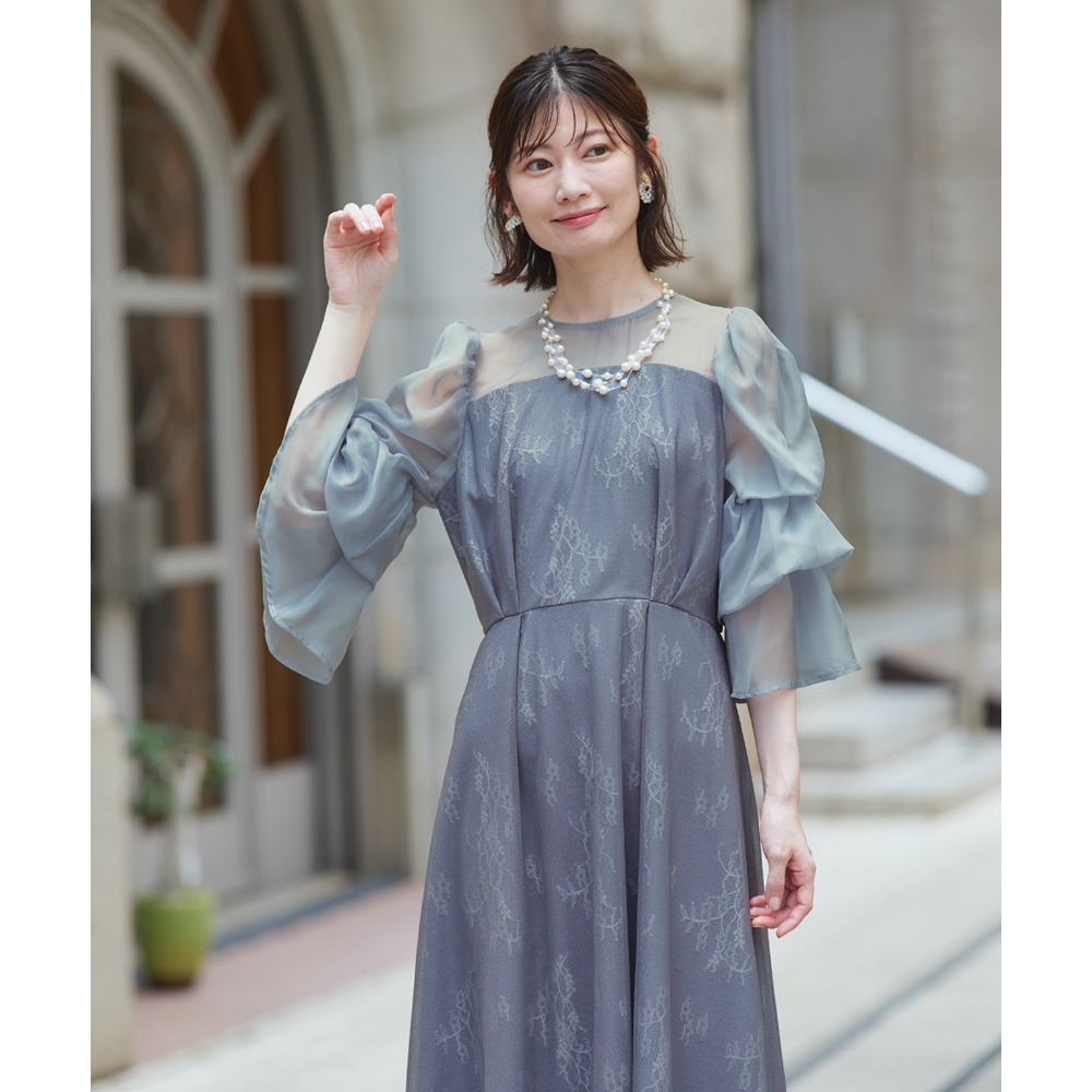 【結婚式・パーティードレス】デザインスリーブラメチュールワンピースドレス 大きいサイズ5