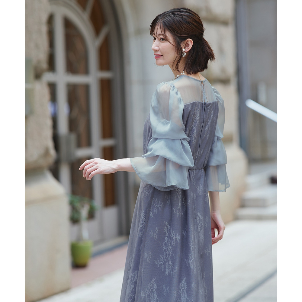 【結婚式・パーティードレス】デザインスリーブラメチュールワンピースドレス 大きいサイズ6