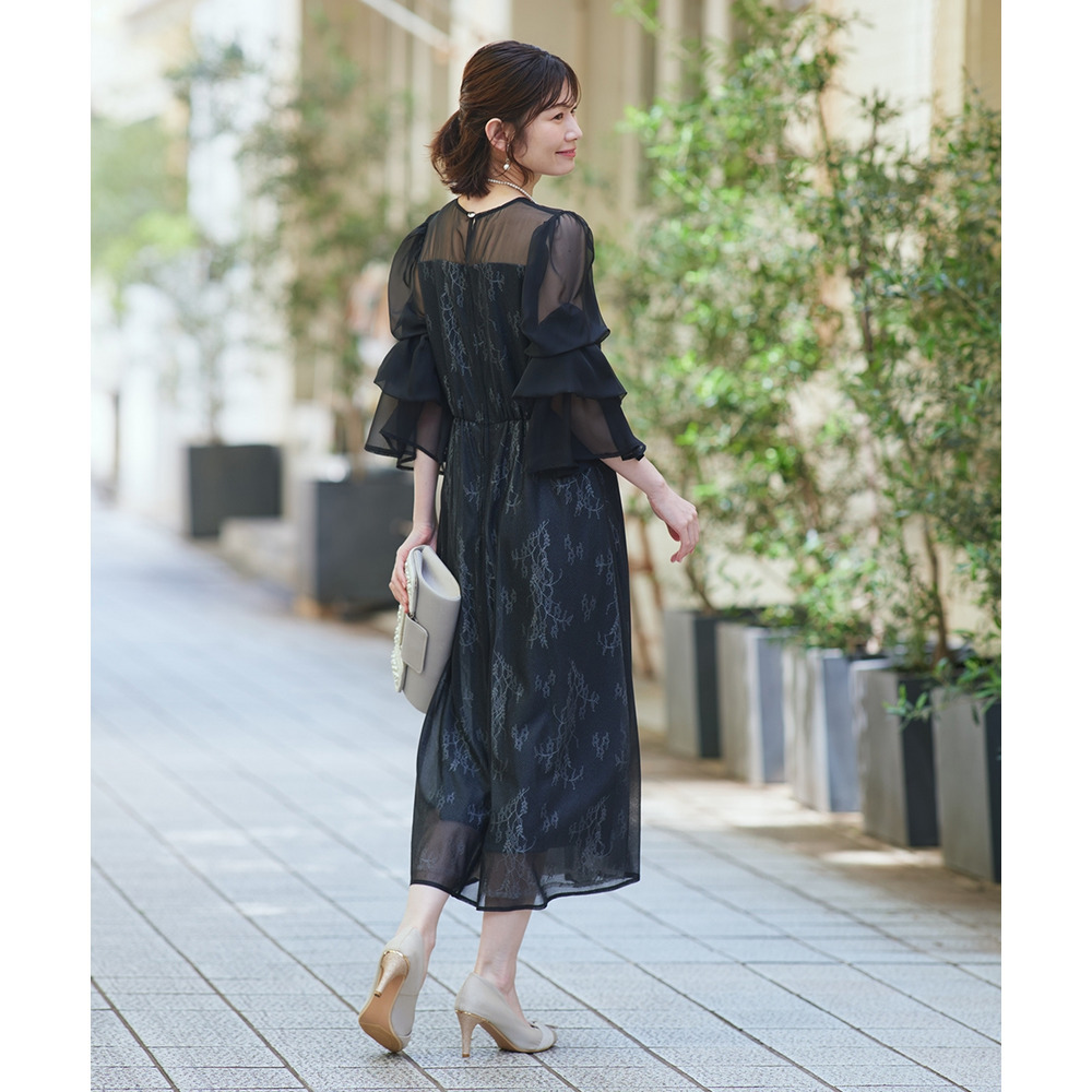 【結婚式・パーティードレス】デザインスリーブラメチュールワンピースドレス 大きいサイズ8