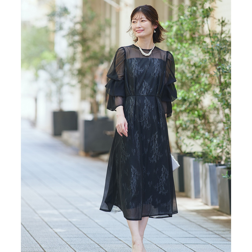 【結婚式・パーティードレス】デザインスリーブラメチュールワンピースドレス 大きいサイズ9