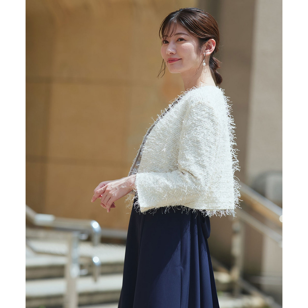 【結婚式・パーティードレス】フリンジニットジャケット 大きいサイズ2