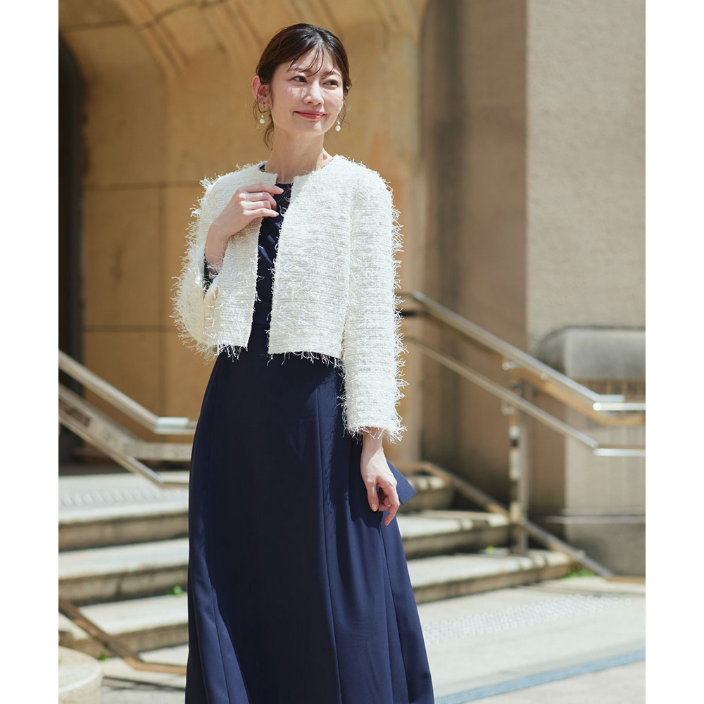 【結婚式・パーティードレス】フリンジニットジャケット 大きいサイズ4