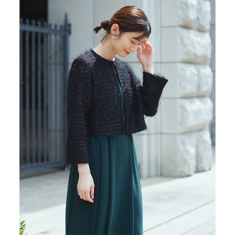 【結婚式・パーティードレス】フリンジニットジャケット 大きいサイズ8