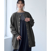 綿１００％ドットボタンロング丈ビッグカーディガン 大きいサイズ