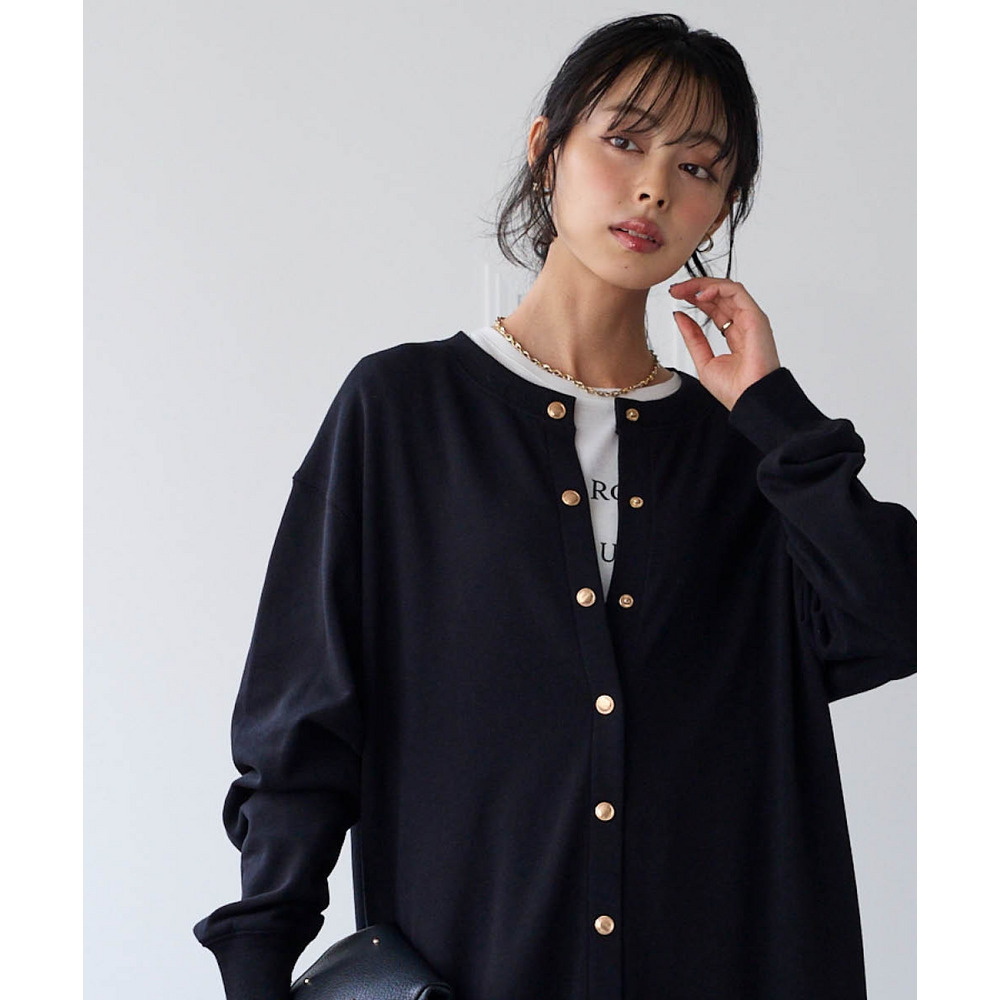 綿100%ドットボタンロング丈ビッグカーディガン 大きいサイズ19