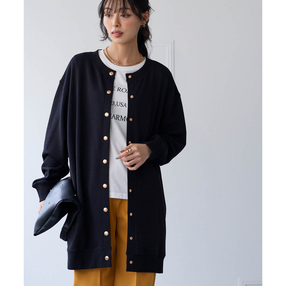 綿100%ドットボタンロング丈ビッグカーディガン 大きいサイズ20