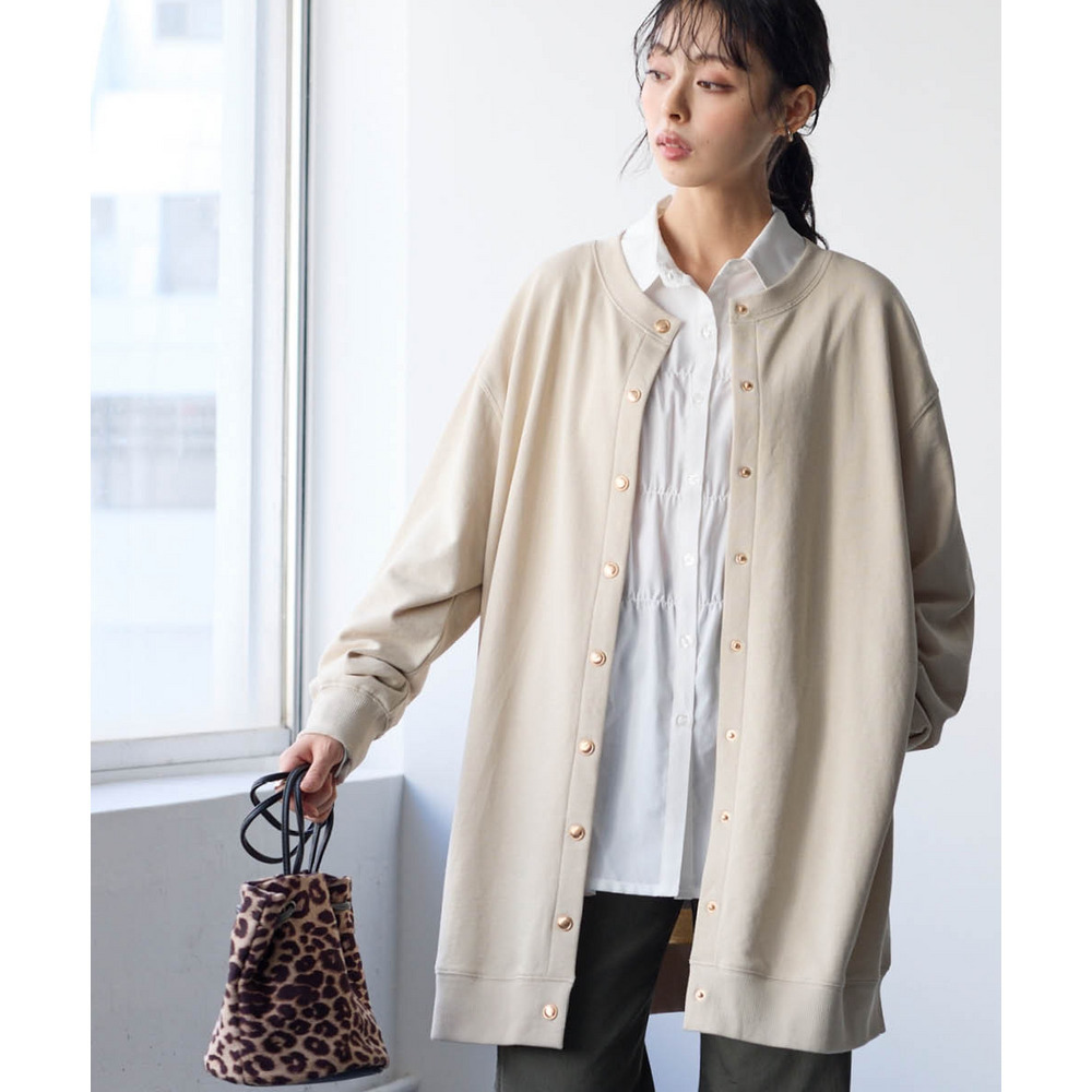 綿100%ドットボタンロング丈ビッグカーディガン 大きいサイズ22