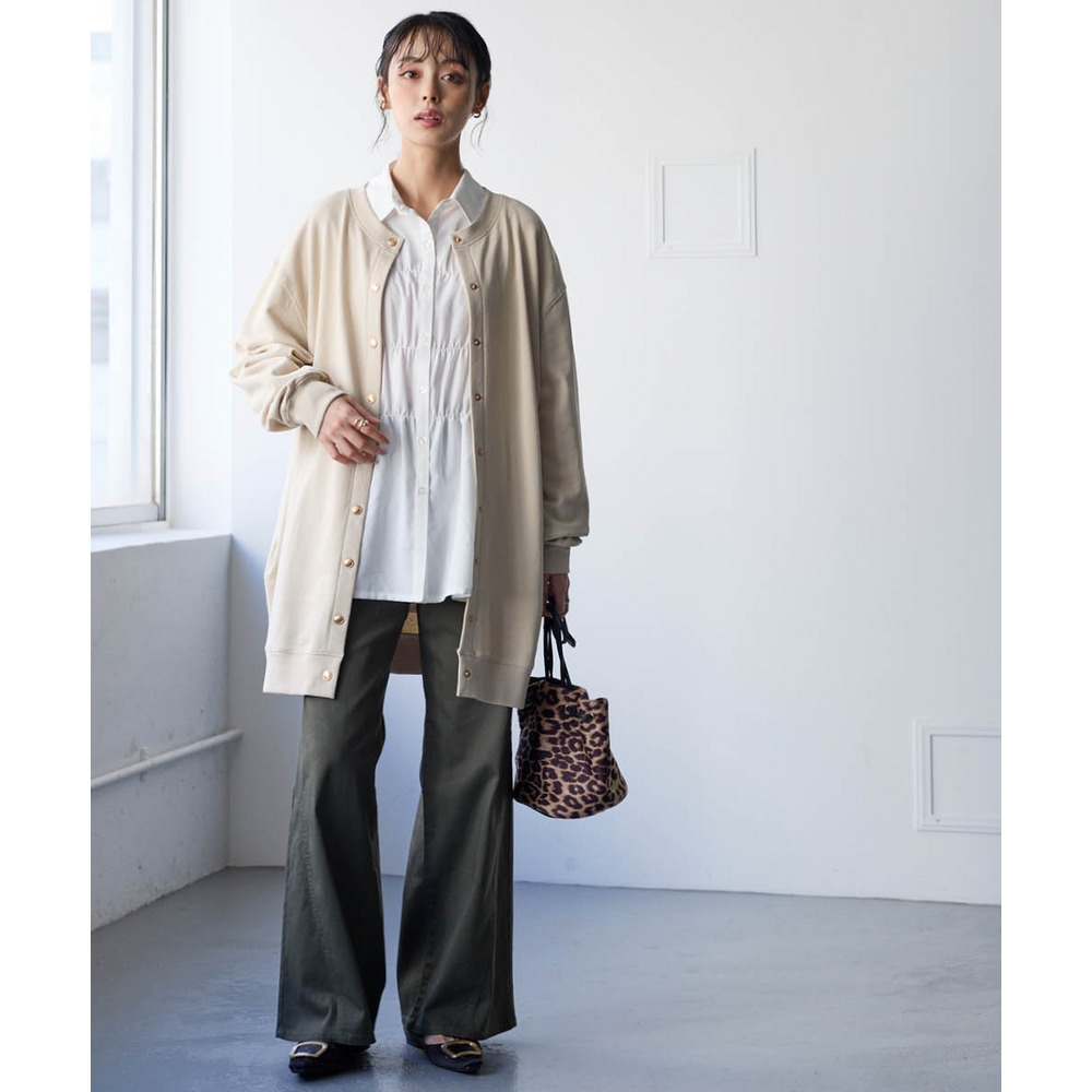 綿100%ドットボタンロング丈ビッグカーディガン 大きいサイズ23