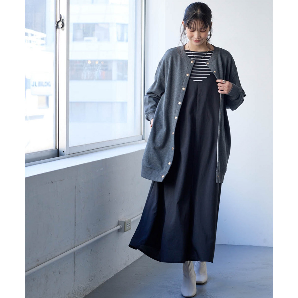 綿100%ドットボタンロング丈ビッグカーディガン 大きいサイズ24