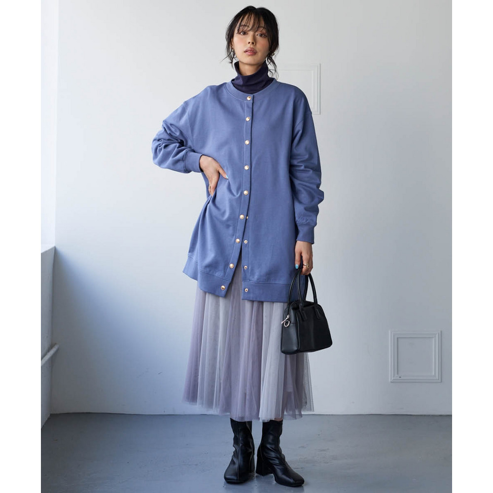 綿100%ドットボタンロング丈ビッグカーディガン 大きいサイズ27