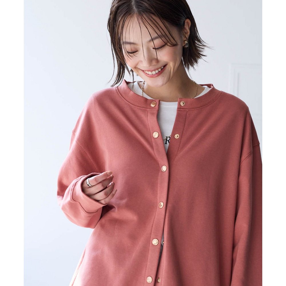 綿100%ドットボタンロング丈ビッグカーディガン 大きいサイズ28