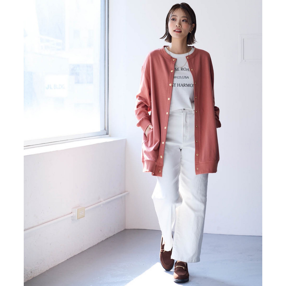 綿100%ドットボタンロング丈ビッグカーディガン 大きいサイズ29