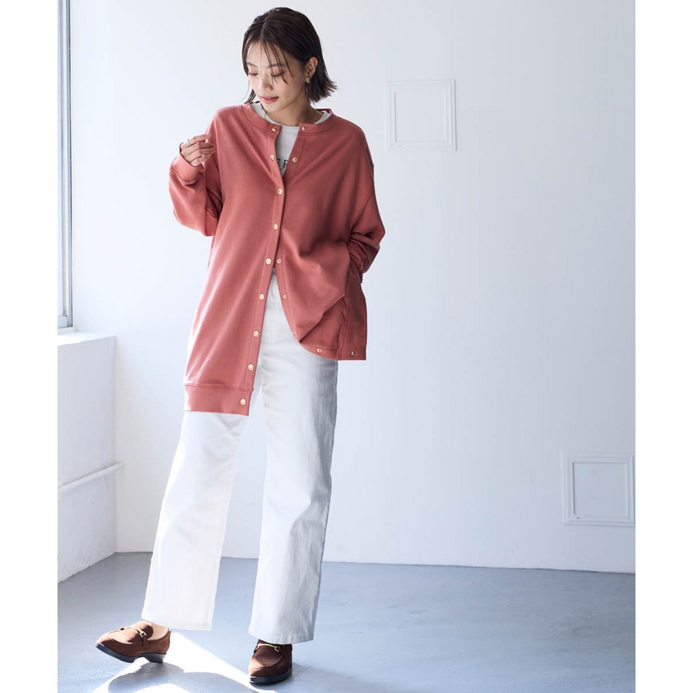 綿100%ドットボタンロング丈ビッグカーディガン 大きいサイズ30