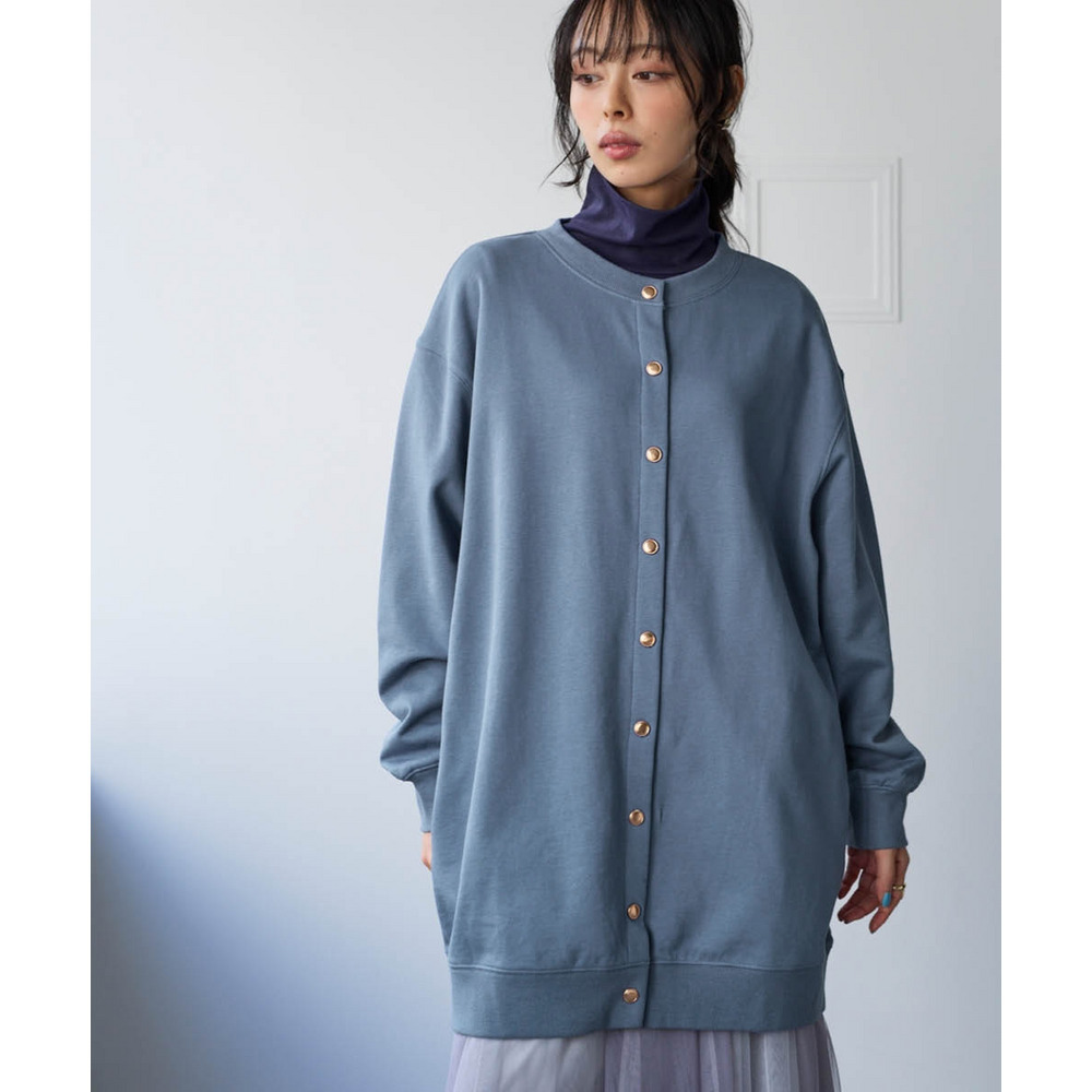 綿100%ドットボタンロング丈ビッグカーディガン 大きいサイズ1