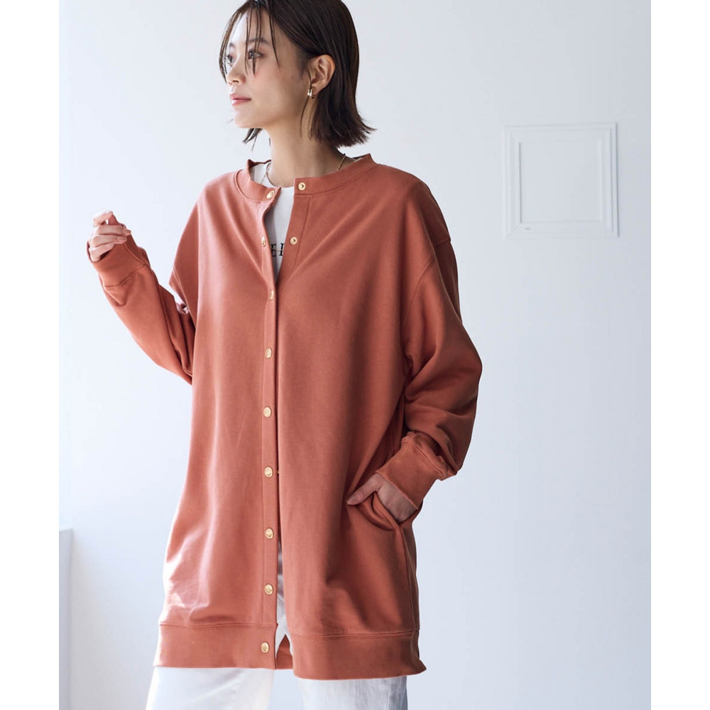 綿100%ドットボタンロング丈ビッグカーディガン 大きいサイズ1