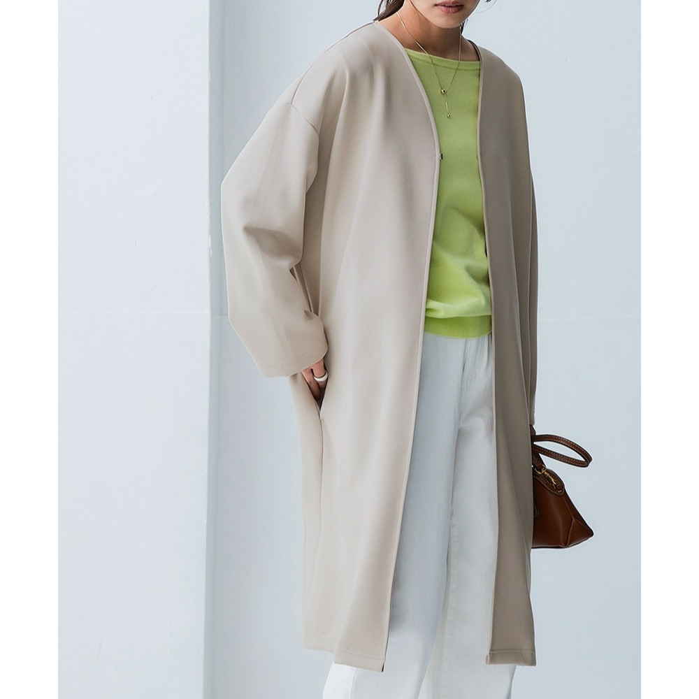 なめらかポンチ素材　トッパーゆるシルエットロング丈コーディガン 大きいサイズ