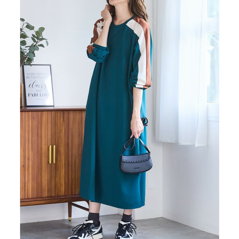 ゆるシルエットカラーラインカットソーワンピース 大きいサイズ