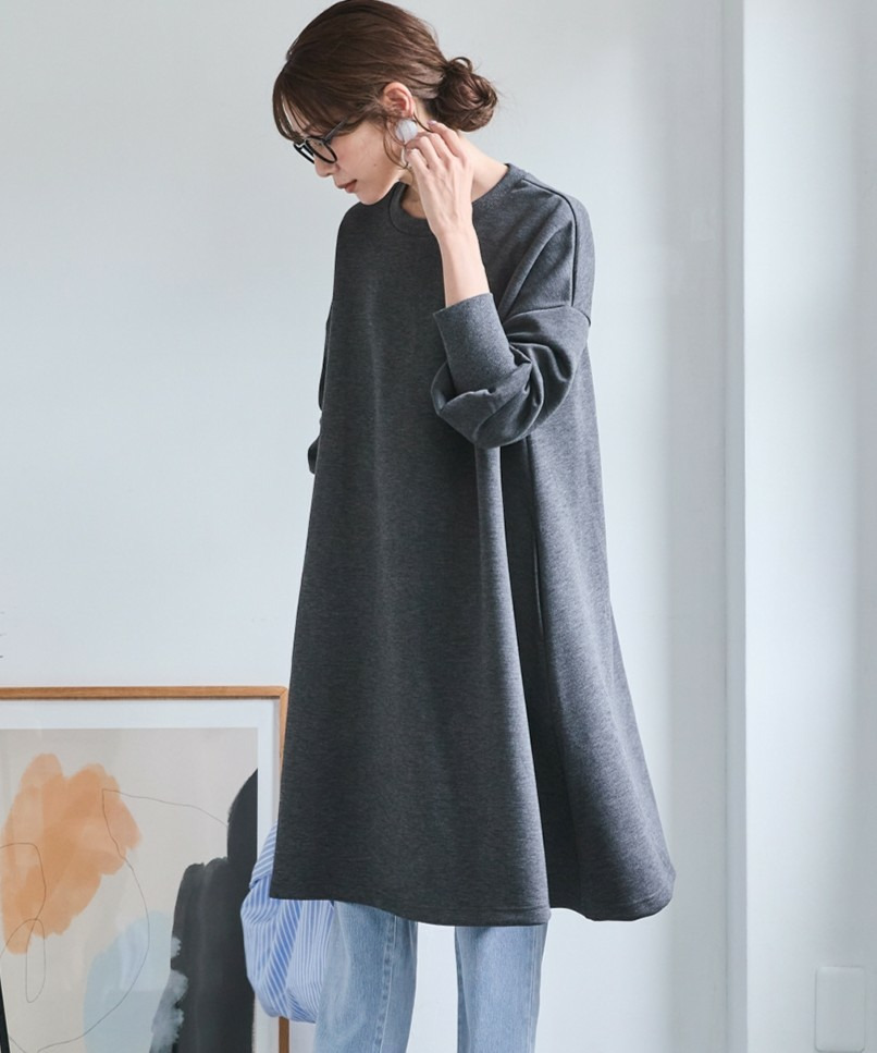 ゆるシルエットダンボールニットAラインチュニック 大きいサイズ
