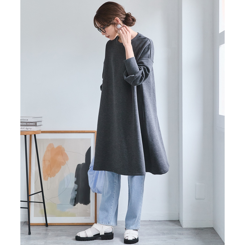 ゆるシルエットダンボールニットAラインチュニック 大きいサイズ12