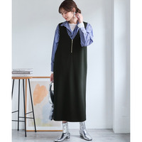 ダンボールニットハーフジップジャンパースカート 大きいサイズ