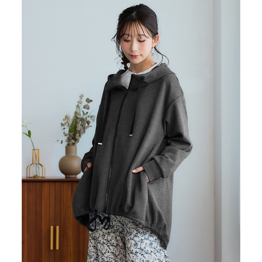 なめらかポンチゆったりパーカーコート 大きいサイズ1