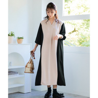 なめらかポンチスキッパー異素材切替ワンピース 大きいサイズ