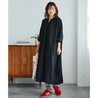 なめらかポンチスキッパー異素材切替ワンピース 大きいサイズ