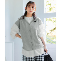 スキッパーシャツベスト重ね着風トップス 大きいサイズ