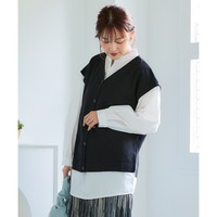 スキッパーシャツベスト重ね着風トップス 大きいサイズ