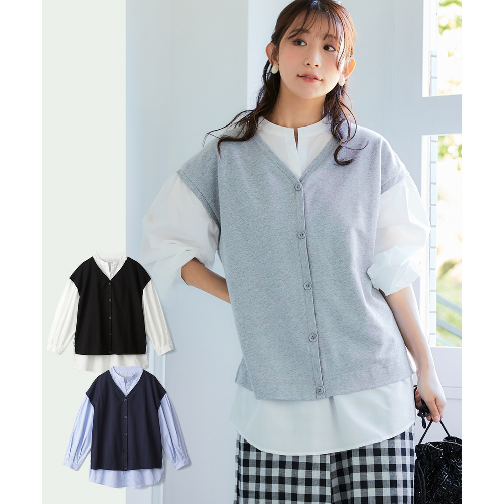 スキッパーシャツベスト重ね着風トップス 大きいサイズ10