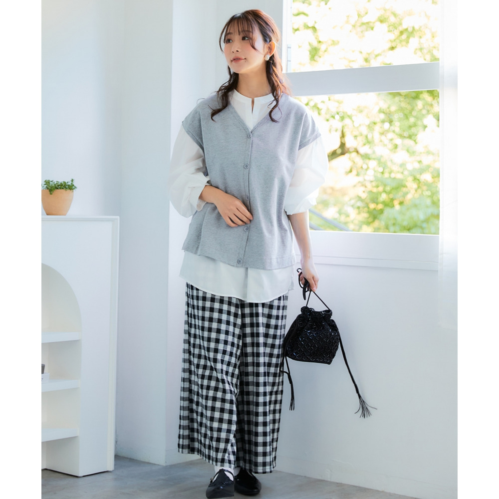 スキッパーシャツベスト重ね着風トップス 大きいサイズ12