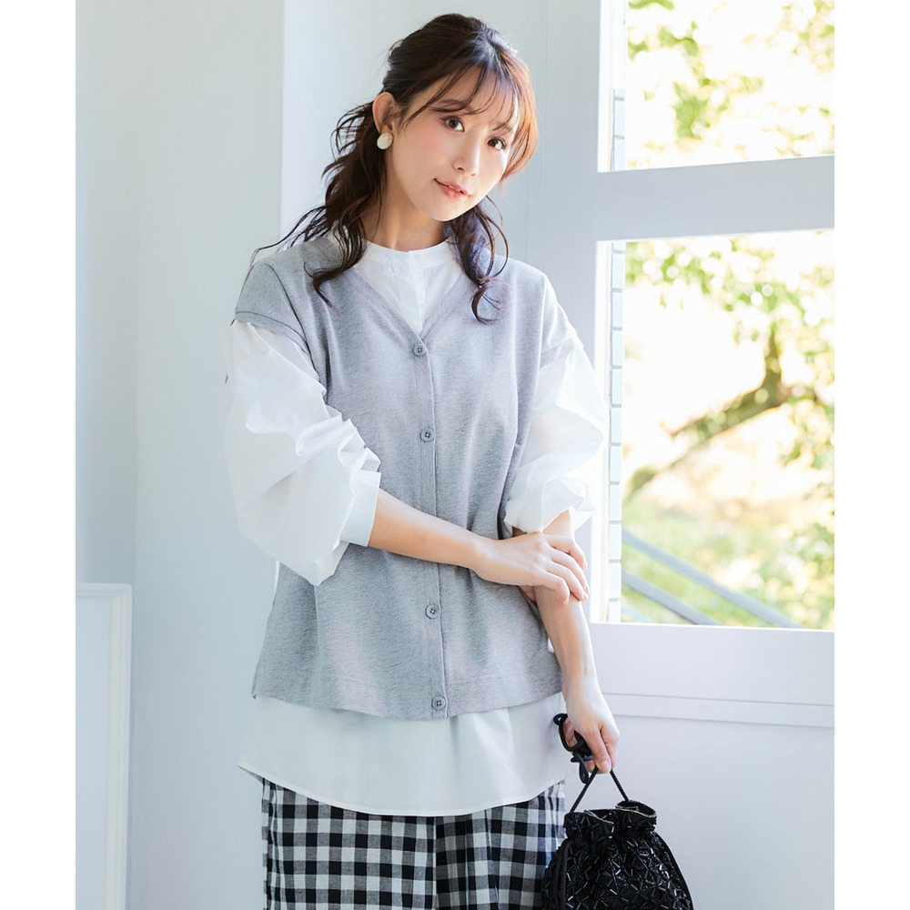 スキッパーシャツベスト重ね着風トップス 大きいサイズ13