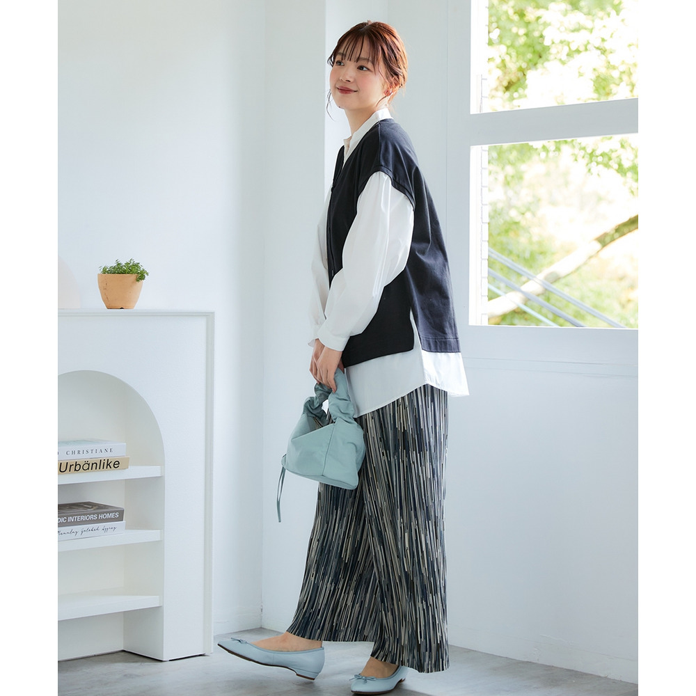 スキッパーシャツベスト重ね着風トップス 大きいサイズ14