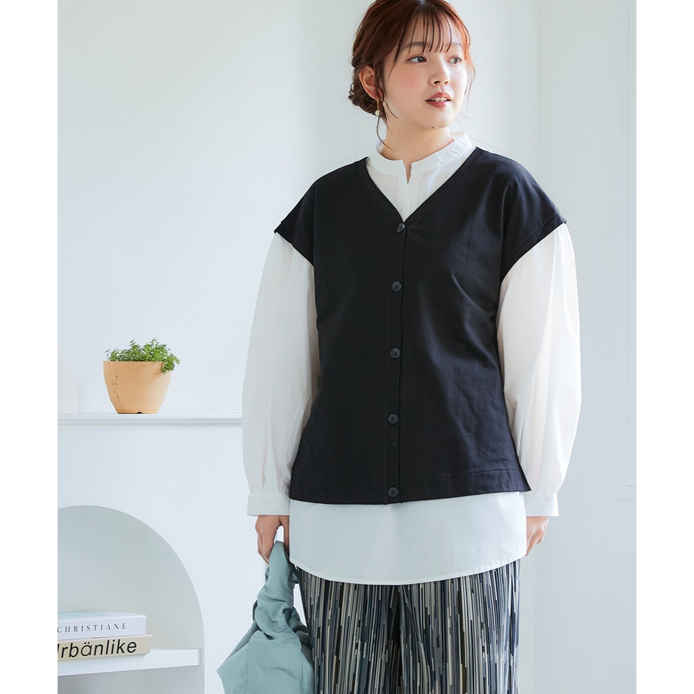 スキッパーシャツベスト重ね着風トップス 大きいサイズ15