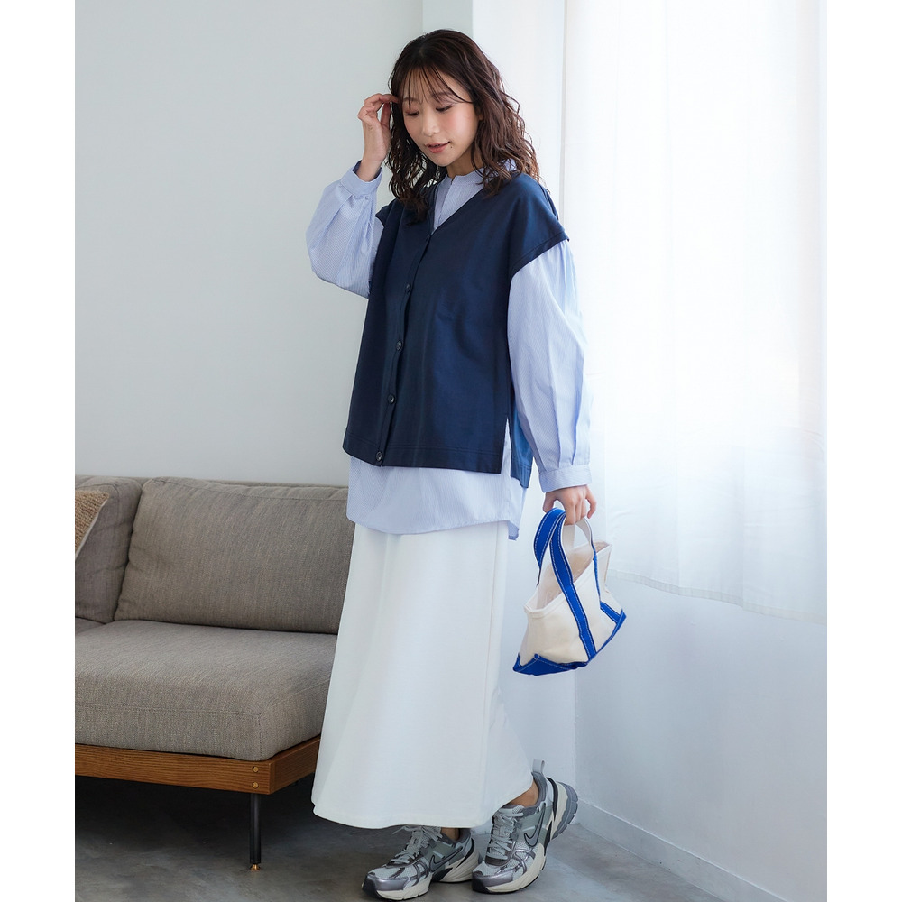 スキッパーシャツベスト重ね着風トップス 大きいサイズ16