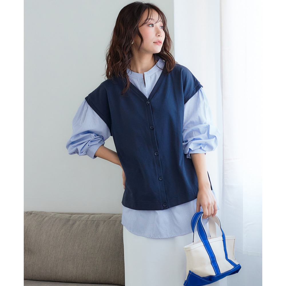 スキッパーシャツベスト重ね着風トップス 大きいサイズ17