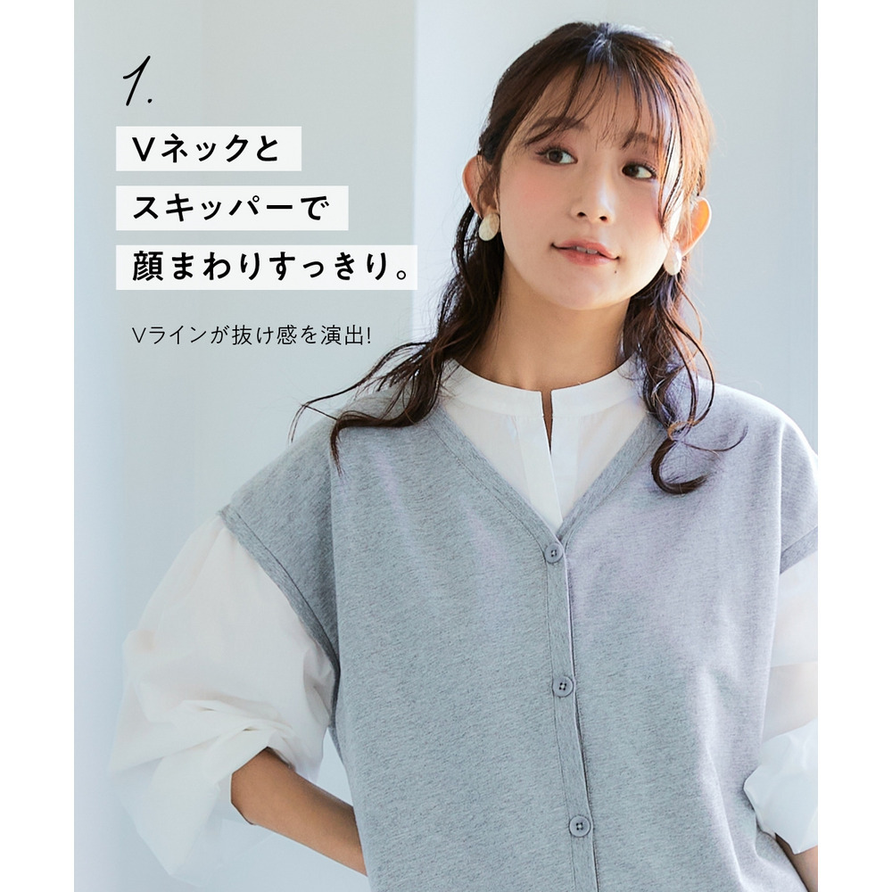 スキッパーシャツベスト重ね着風トップス 大きいサイズ4
