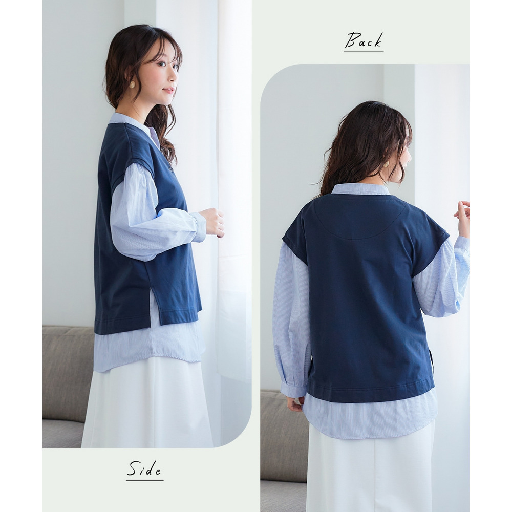 スキッパーシャツベスト重ね着風トップス 大きいサイズ9