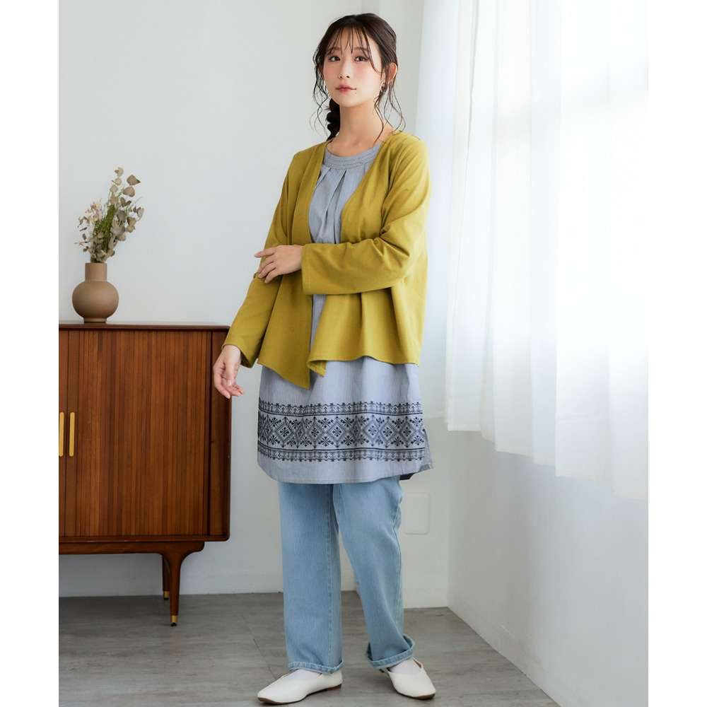 重ね着風裾刺しゅうチュニック 大きいサイズ14