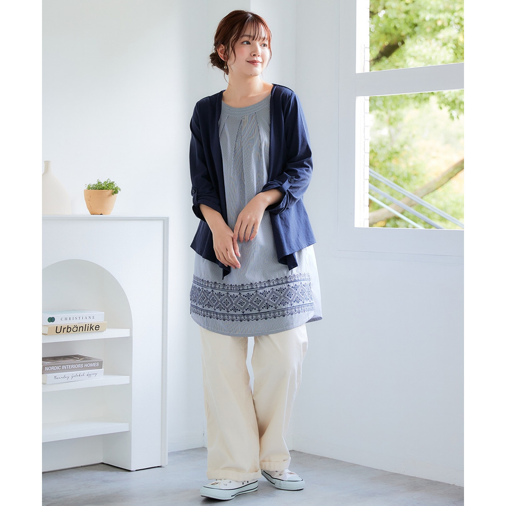 重ね着風裾刺しゅうチュニック 大きいサイズ18