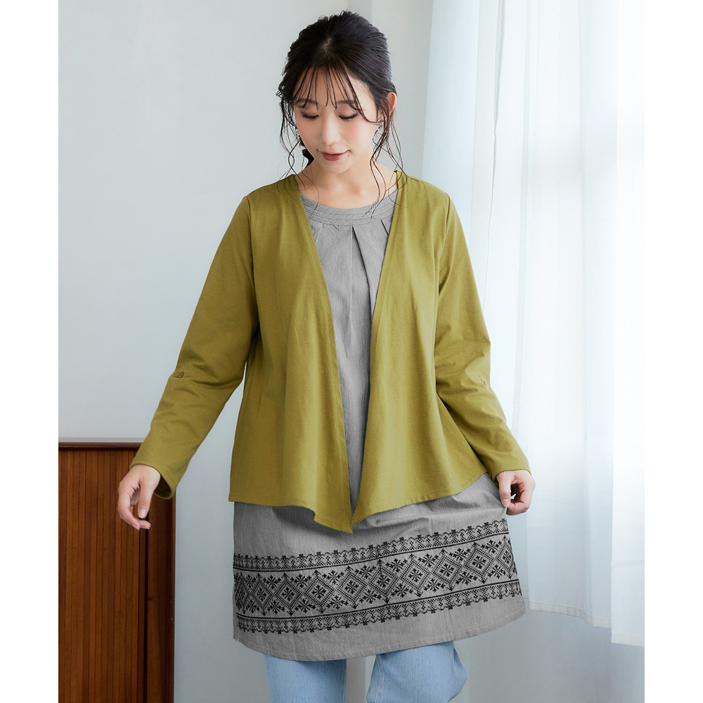 重ね着風裾刺しゅうチュニック 大きいサイズ1