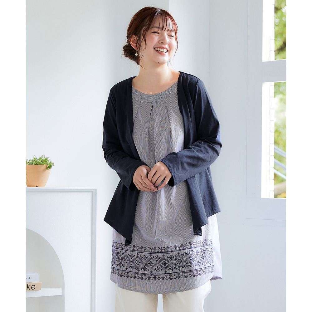 重ね着風裾刺しゅうチュニック 大きいサイズ1