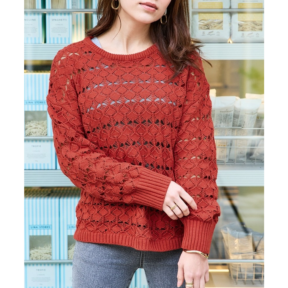 透かし編ニットプルオーバー 大きいサイズ