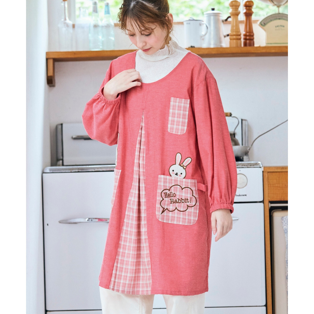 後ゴム開きアップリケかっぽう着 大きいサイズ