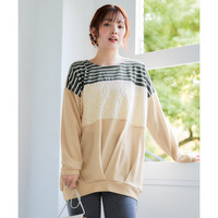 レース使い配色裾タックニットソープルオーバー 大きいサイズ